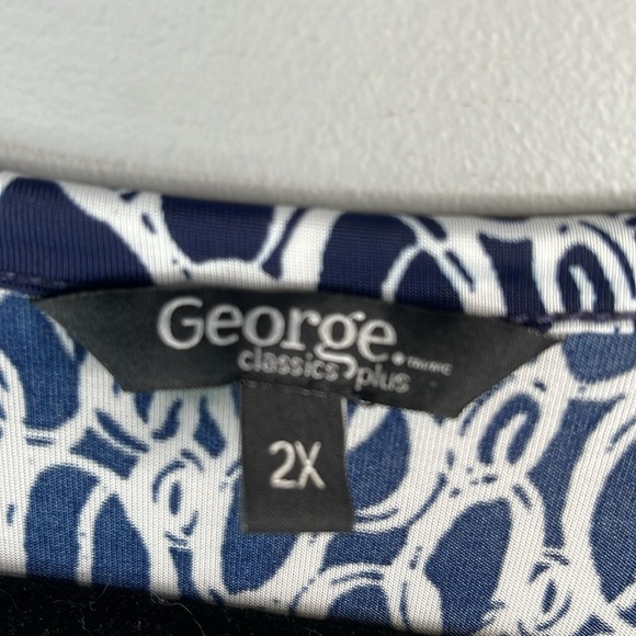 GEORGE Classics Plus Y2K Navy White Empire Waist Pattern Print Tie Back Top 2X - Picture 8 of 12
